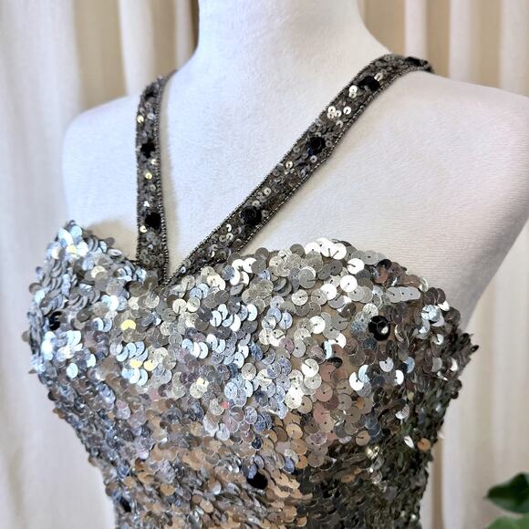 Scala Sexy Silver Beaded Sequin Cocktail Dress 4 Coquette Elegant Formal Luxury - Picture 4 of 14